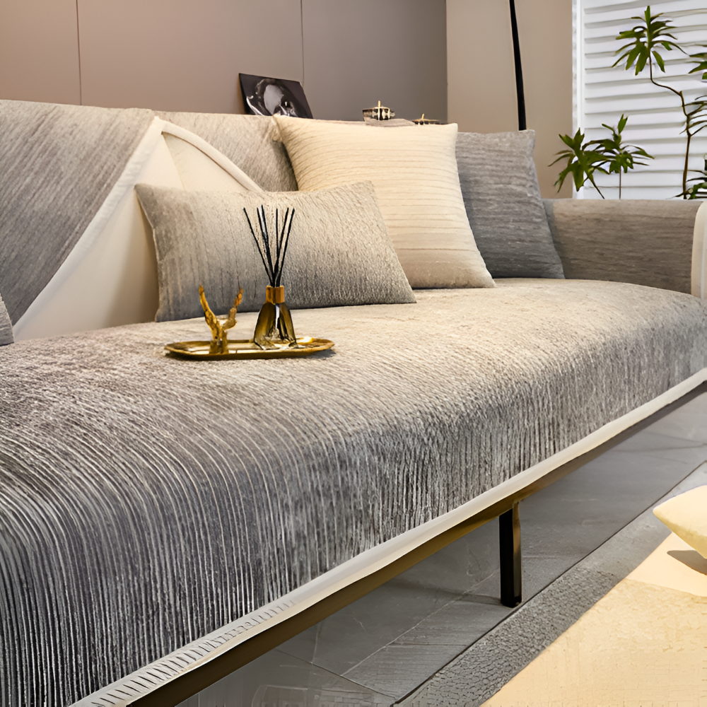 Chic Striped Chenille Sofabezug - Atmungsaktiver, Strukturierter, Haustierfreundliche, Rutschfester Sofabezug