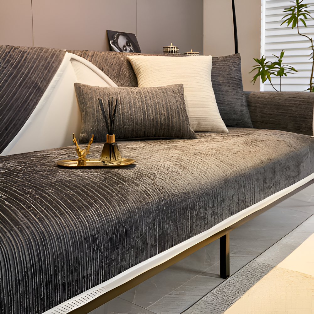 Chic Striped Chenille Sofabezug - Atmungsaktiver, Strukturierter, Haustierfreundliche, Rutschfester Sofabezug