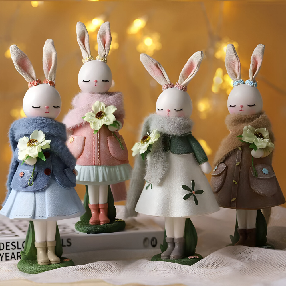 Oster - Elegante Oster Hasenfigur aus Harz mit Kleid & Blume
