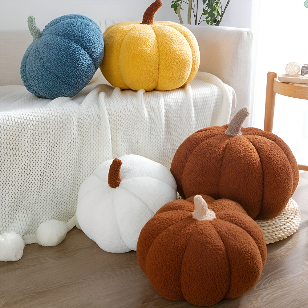 Halloween - Kürbis Dekokissen aus Teddy-Plüsch 20x30 cm