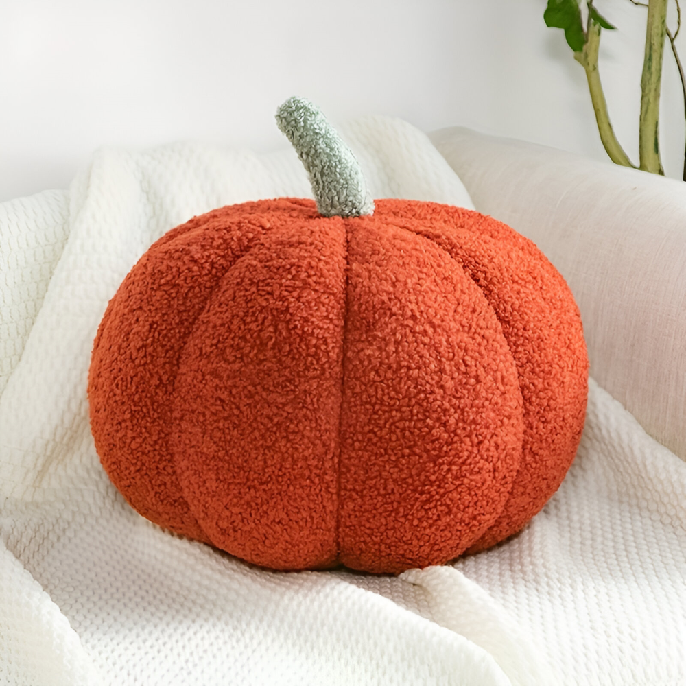 Halloween - Kürbis Dekokissen aus Teddy-Plüsch 20x30 cm