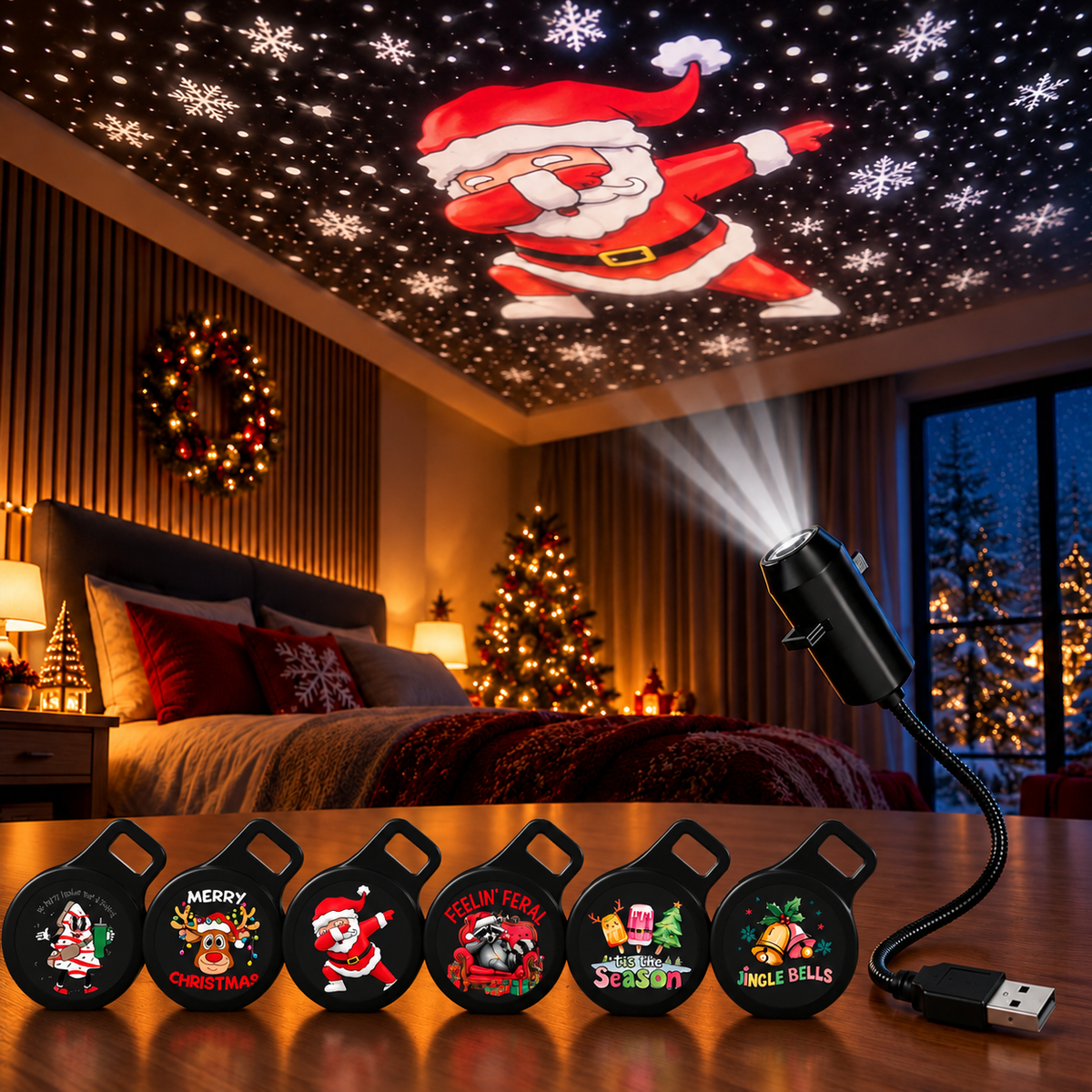 FestiveBeam - USB LED Weihnachtsprojektorlampe mit Festlichen Mustern
