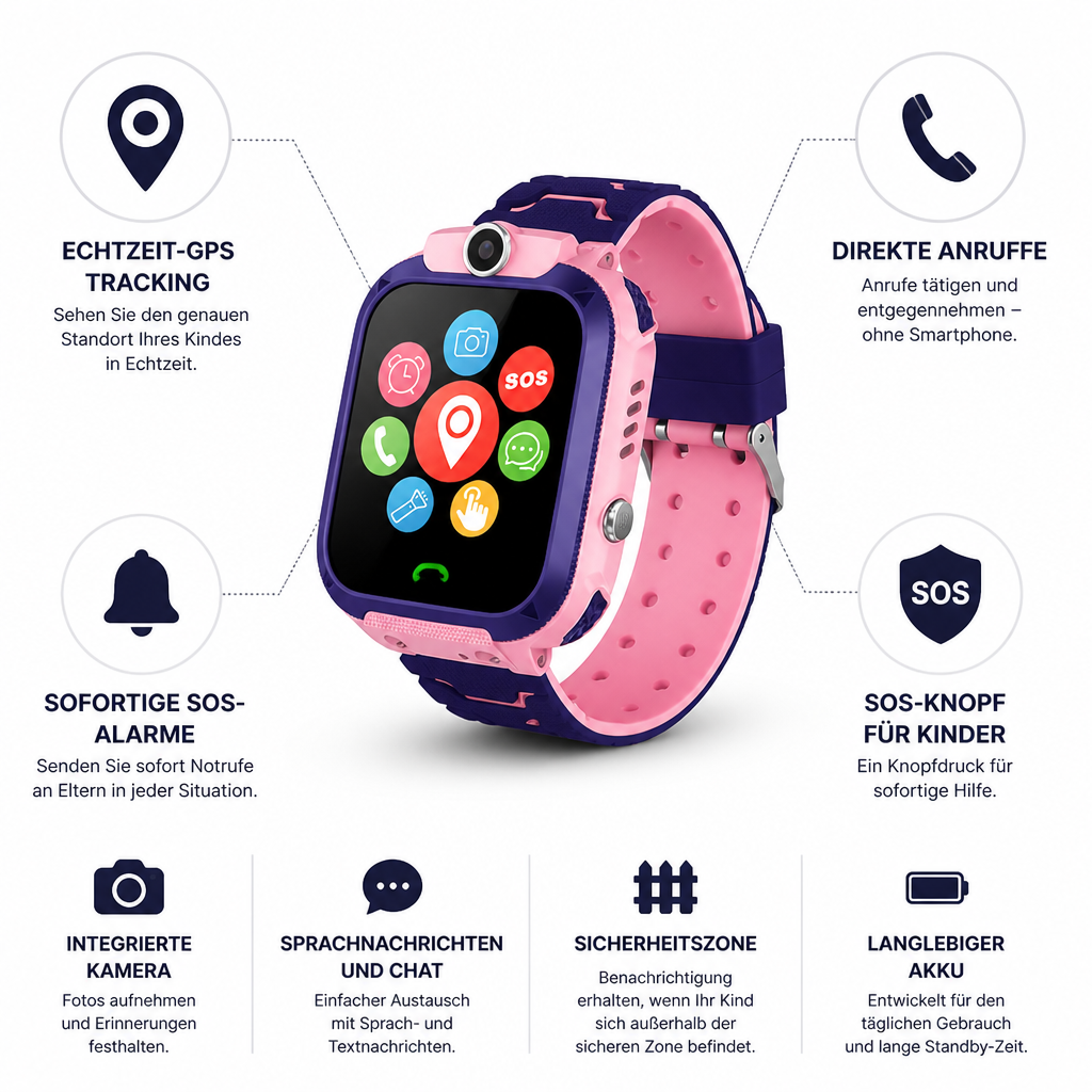 KidWatch – Kinder-Smartwatch mit GPS-Ortung, SOS-Taste und Kamera