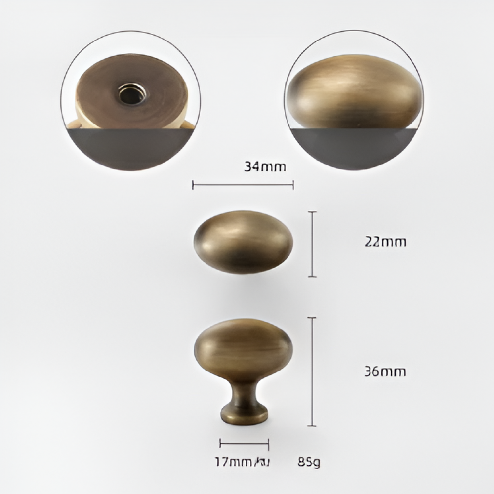Massive - Messing Schrankknöpfe 34x22 mm