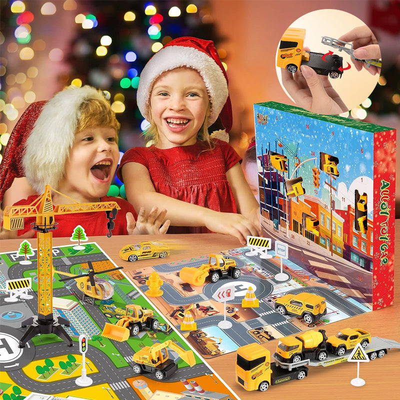 BuildQuest - Bau-Adventskalender mit Spielzeugfahrzeugen und Zubehör