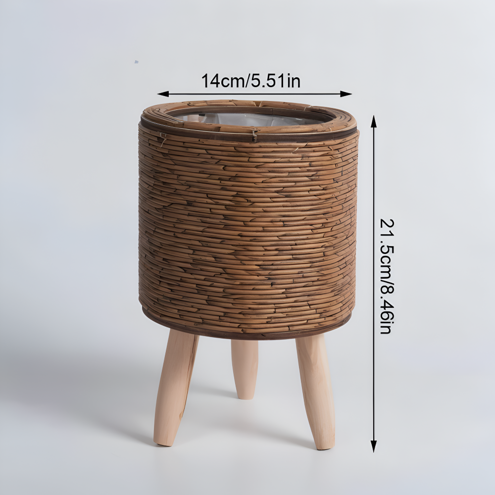 Rattanoptik - Pflanzgefäß mit Holzfüßen
