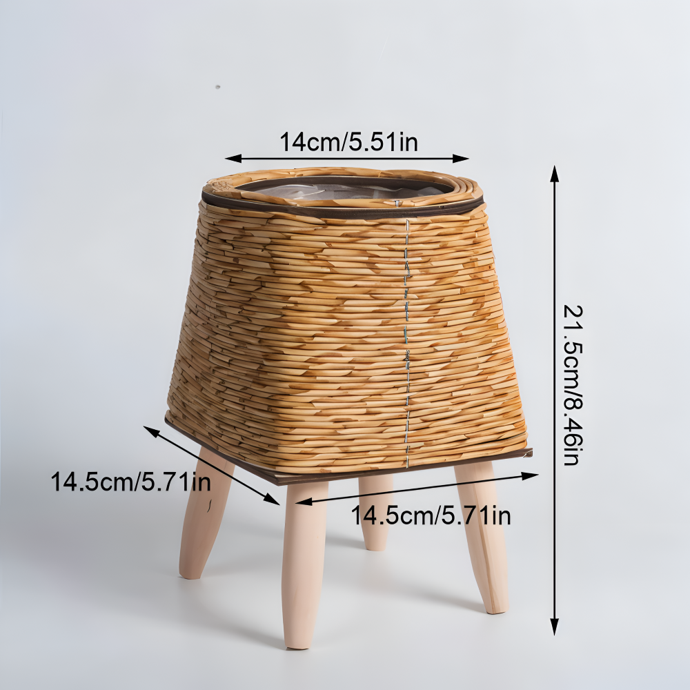 Rattanoptik - Pflanzgefäß mit Holzfüßen