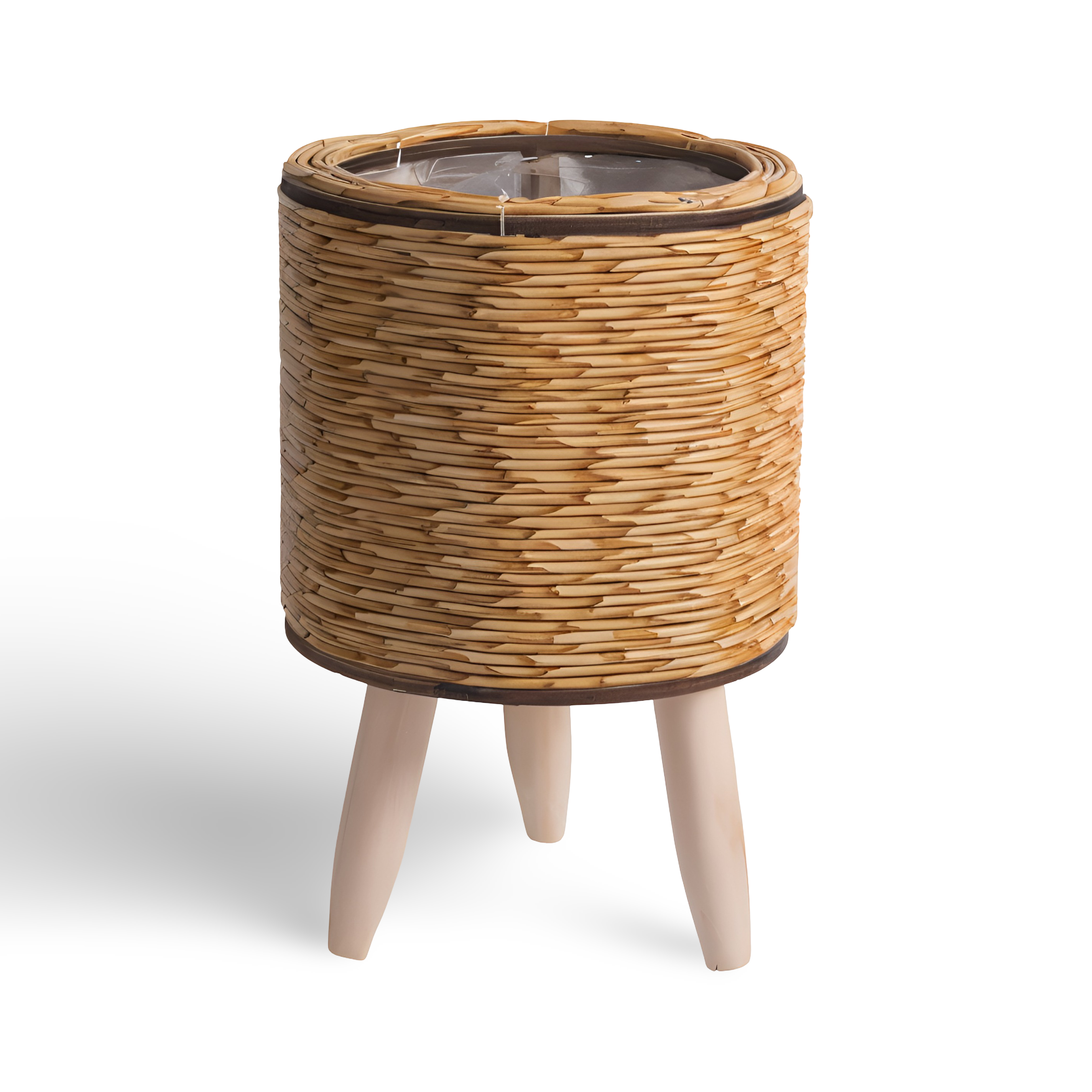 Rattanoptik - Pflanzgefäß mit Holzfüßen