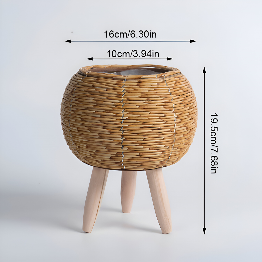 Rattanoptik - Pflanzgefäß mit Holzfüßen