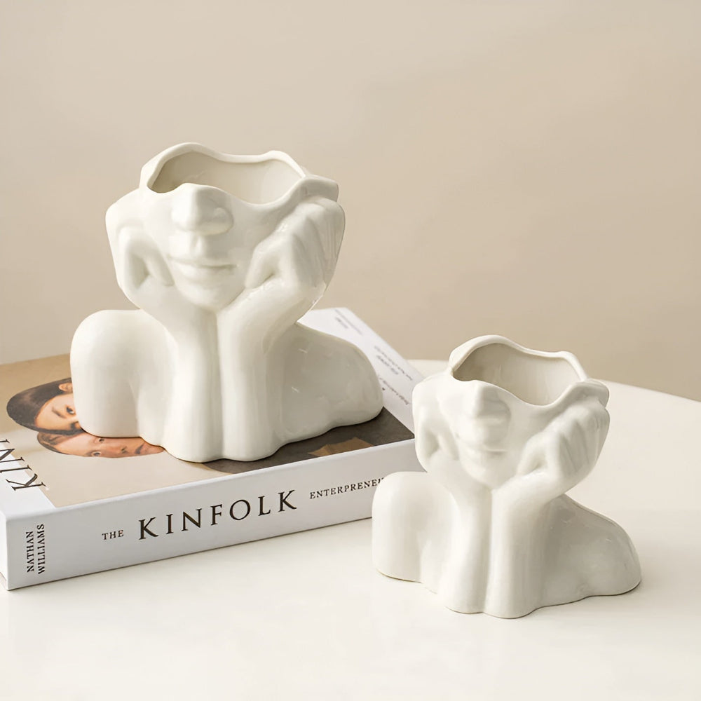 FemmeFlora Vase - Ausdrucksstarke Keramik Blumenvase mit menschlichem Gesicht