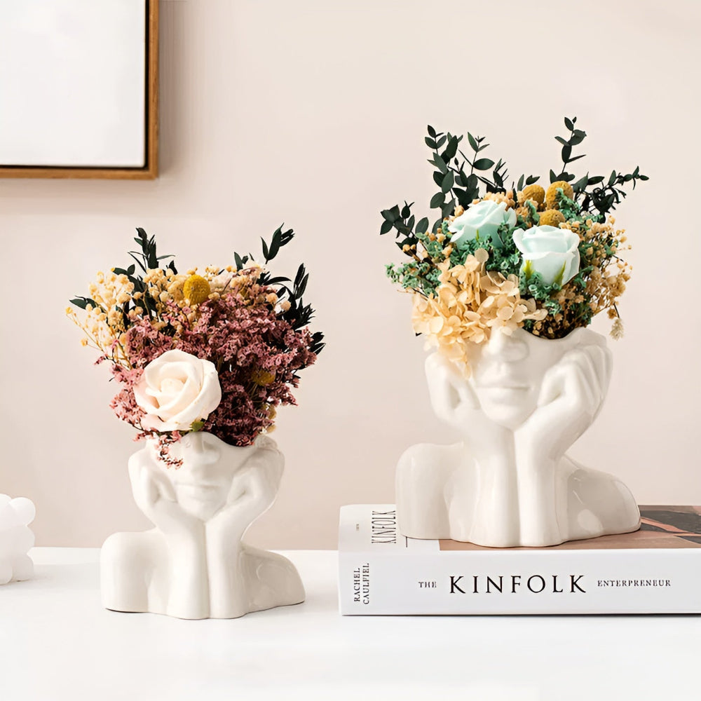 FemmeFlora Vase - Ausdrucksstarke Keramik Blumenvase mit menschlichem Gesicht