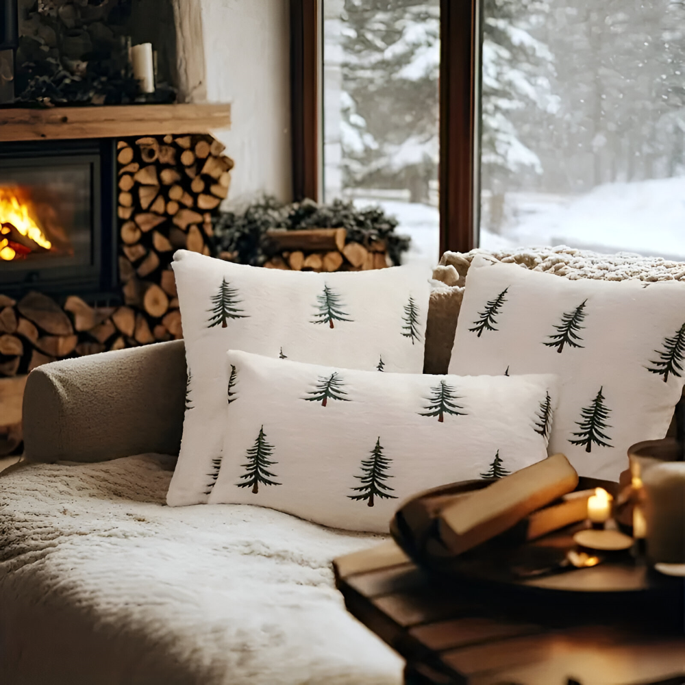 Festliche Weiße und Grüne Dekorative Kissenbezüge