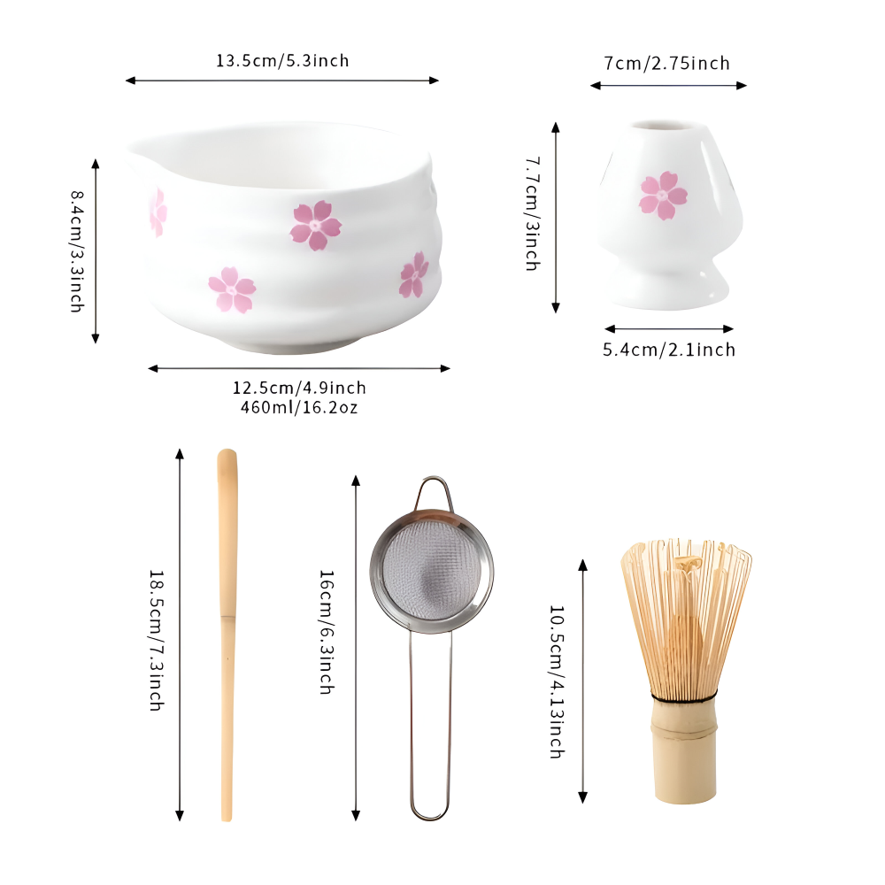 Matcha - Set 5-tlg. Weiß floral 460 ml