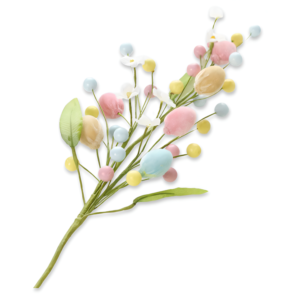 Kunstblumen - Zweig 50 cm mit Pastell Ostereiern & Beeren