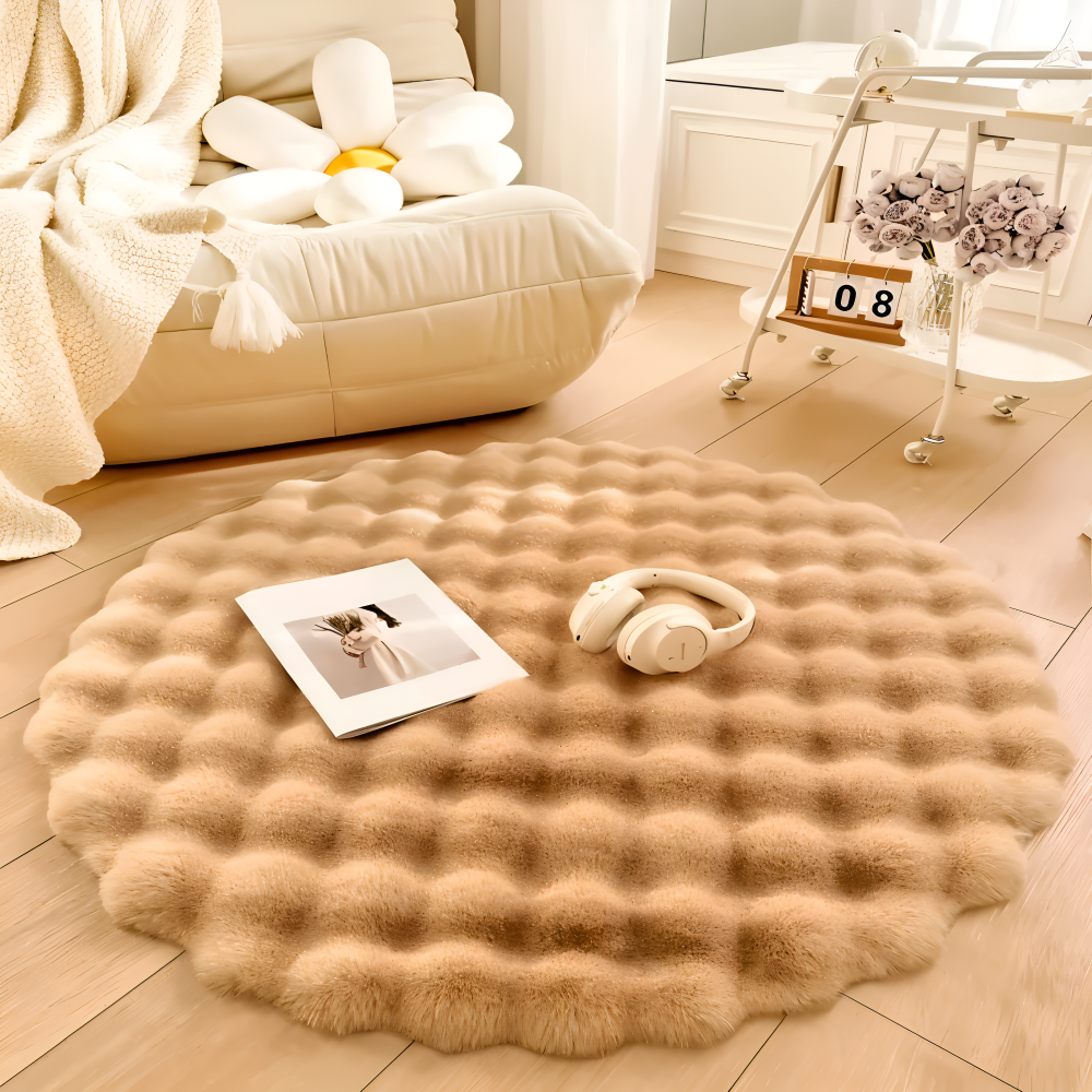 FluffCush Teppich - Flauschiger Premium Fleece, Rutschfest, Runde Dekorationsmatte