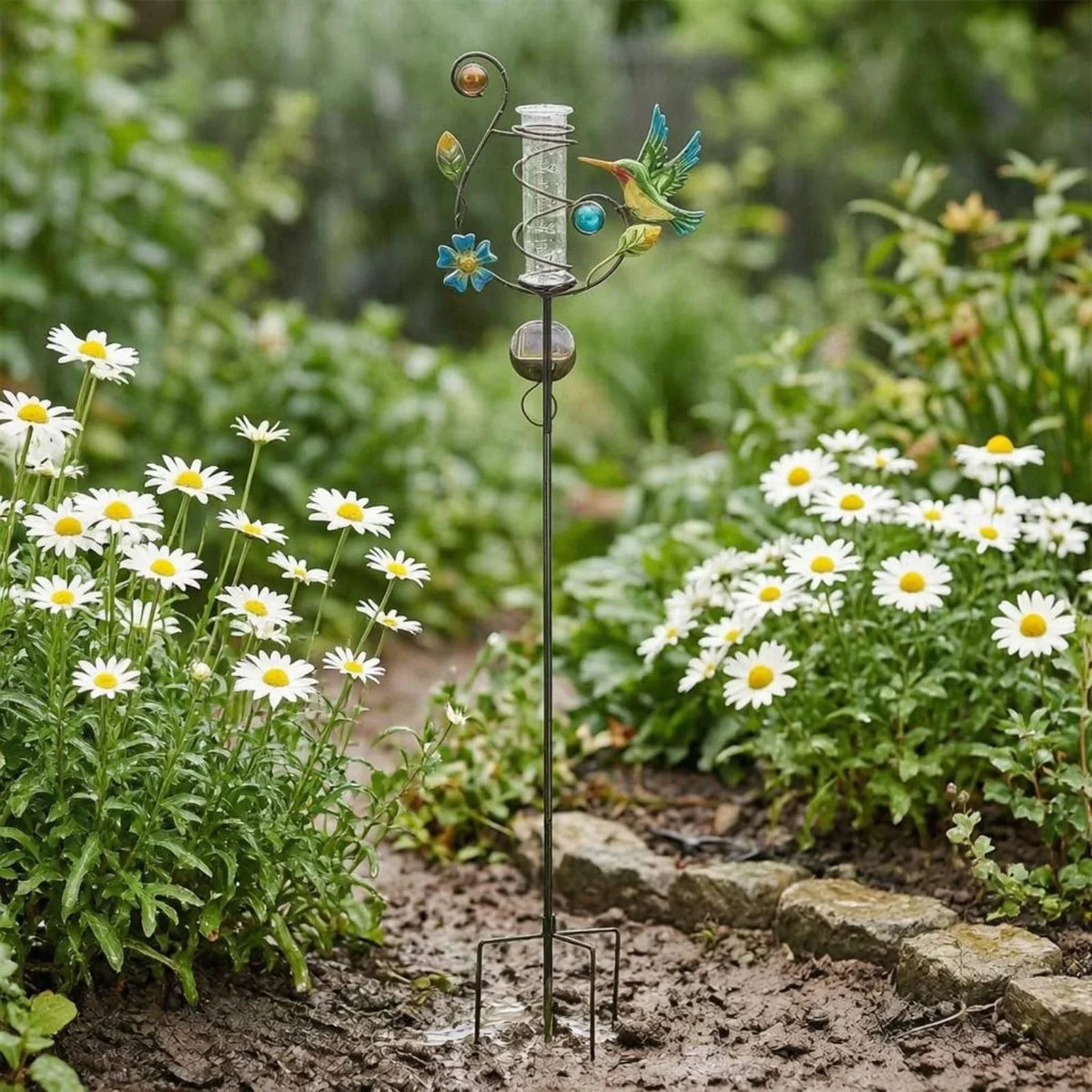 RainSpiral - Garten-Regenmesser mit Pfahl und Solar-Spiralrahmen