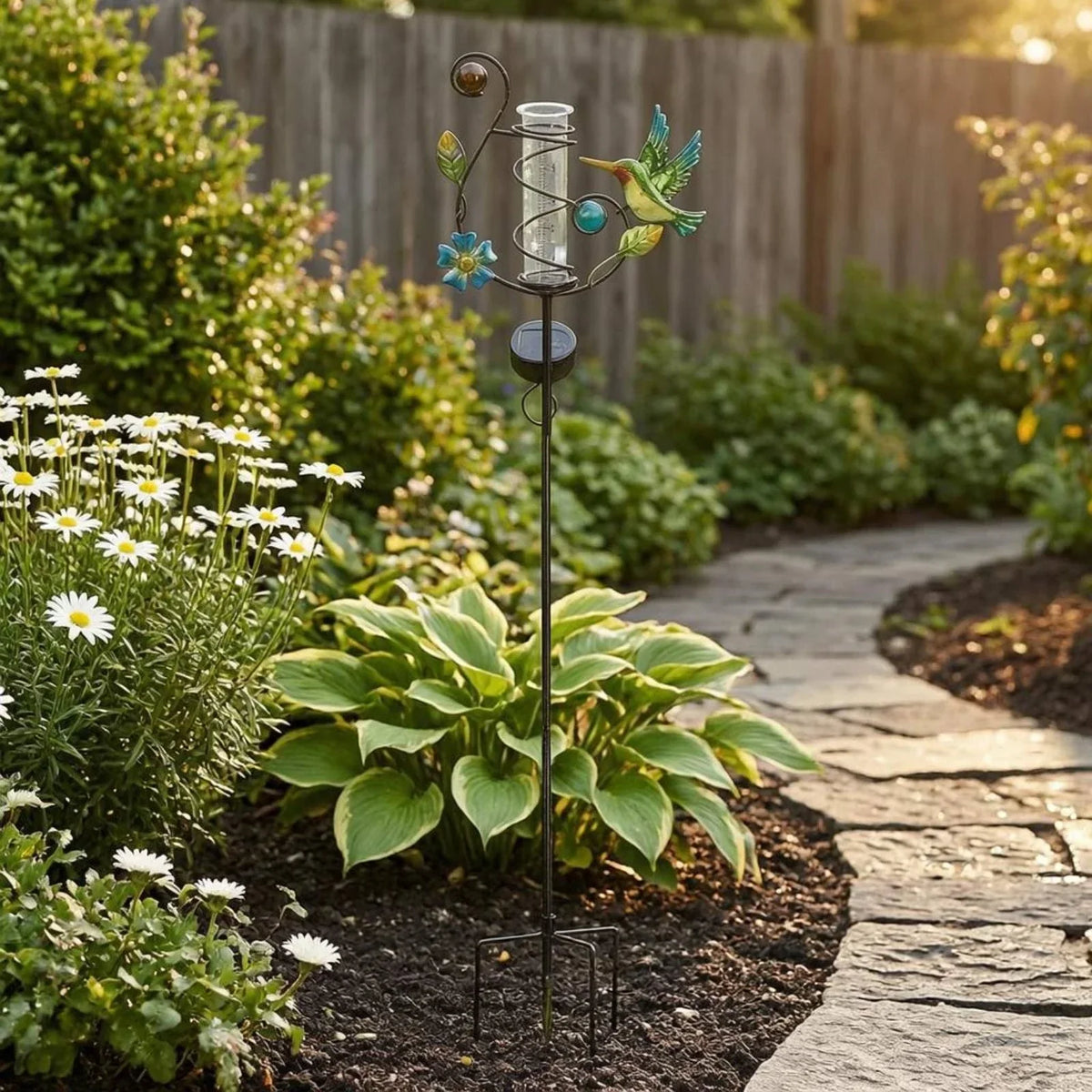 RainSpiral - Garten-Regenmesser mit Pfahl und Solar-Spiralrahmen
