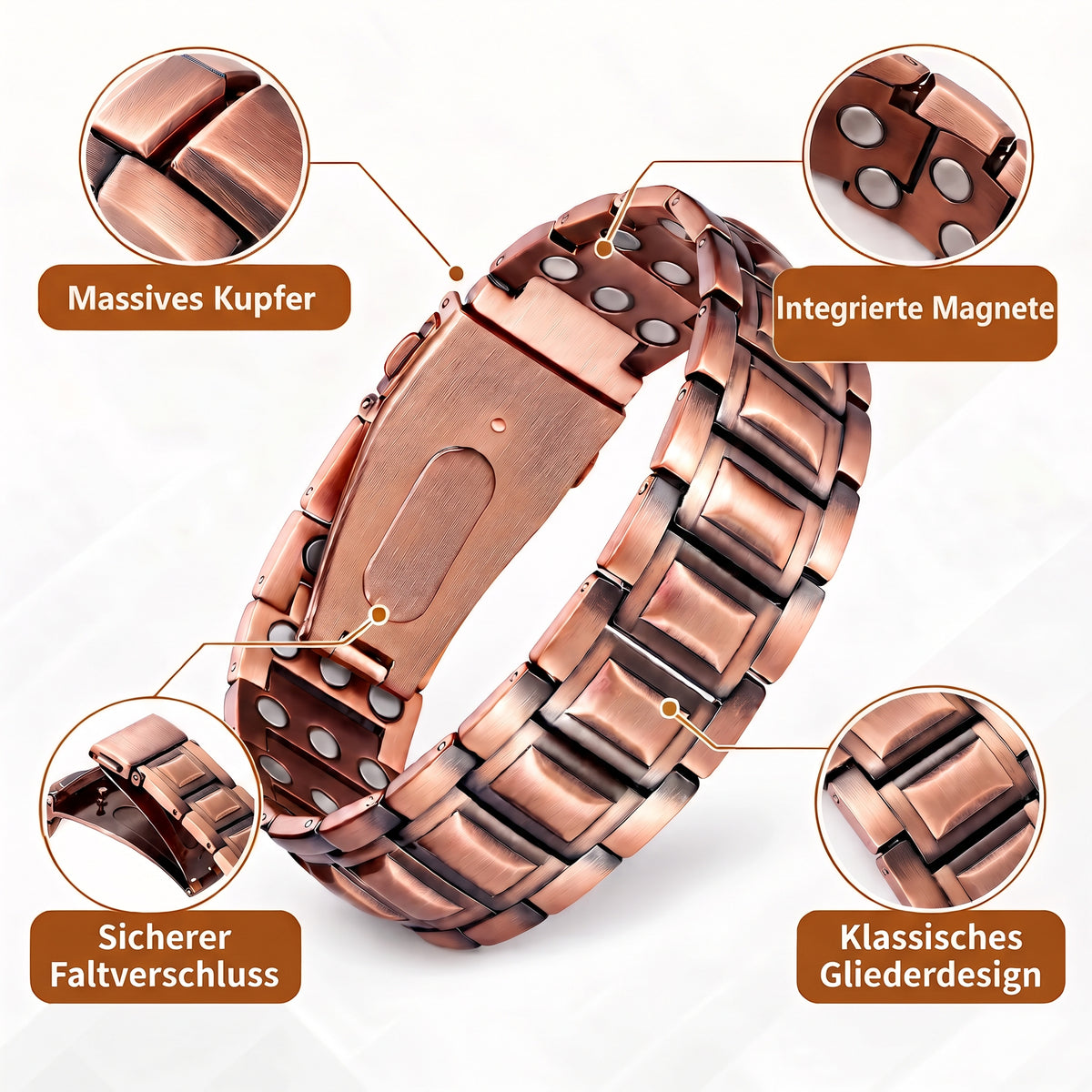 CopperLink - Kupferarmband mit Magnetverschluss und geometrischem Muster