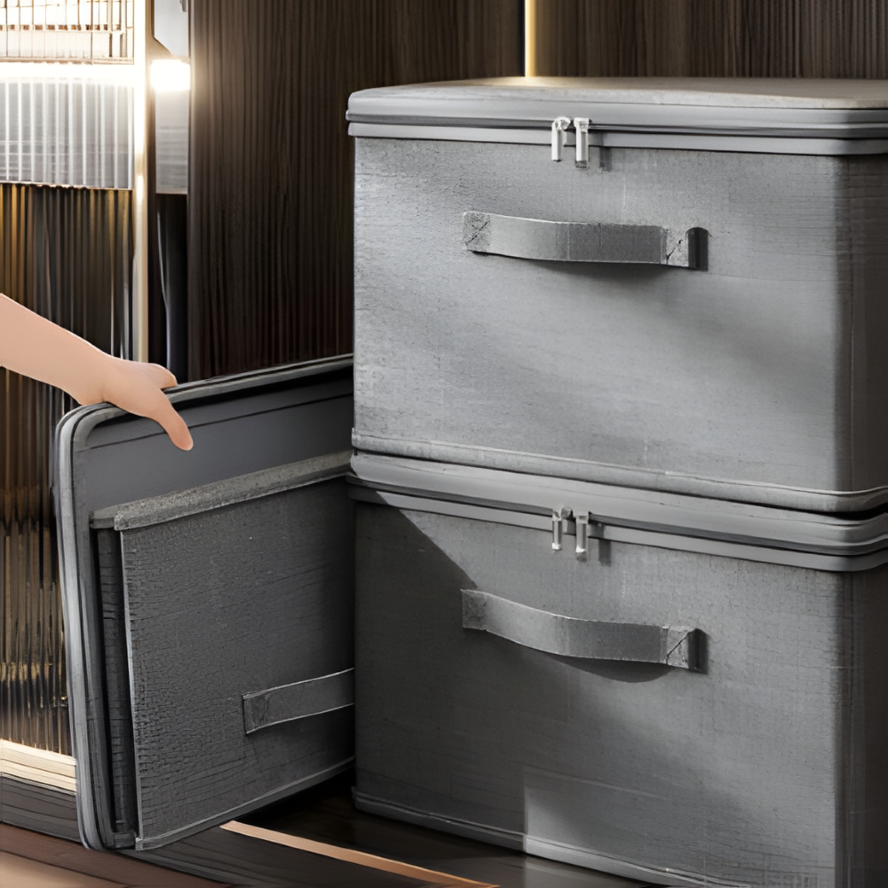 Grau - Stoff-Aufbewahrungsbox mit Deckel aus Stoff S–XXL
