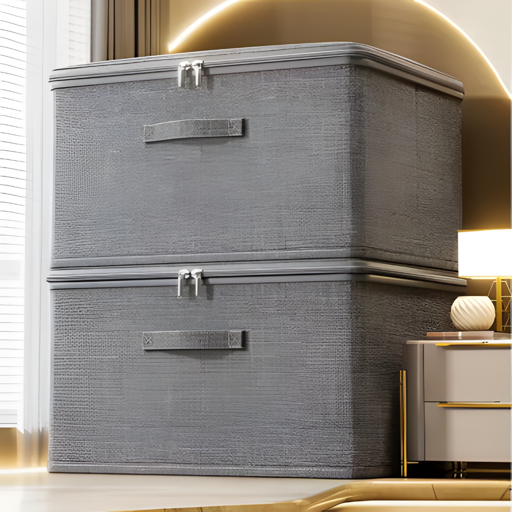 Grau - Stoff-Aufbewahrungsbox mit Deckel aus Stoff S–XXL