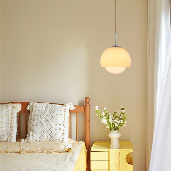 Aurela - Bauhaus-Glaspendelleuchte, orange/beige