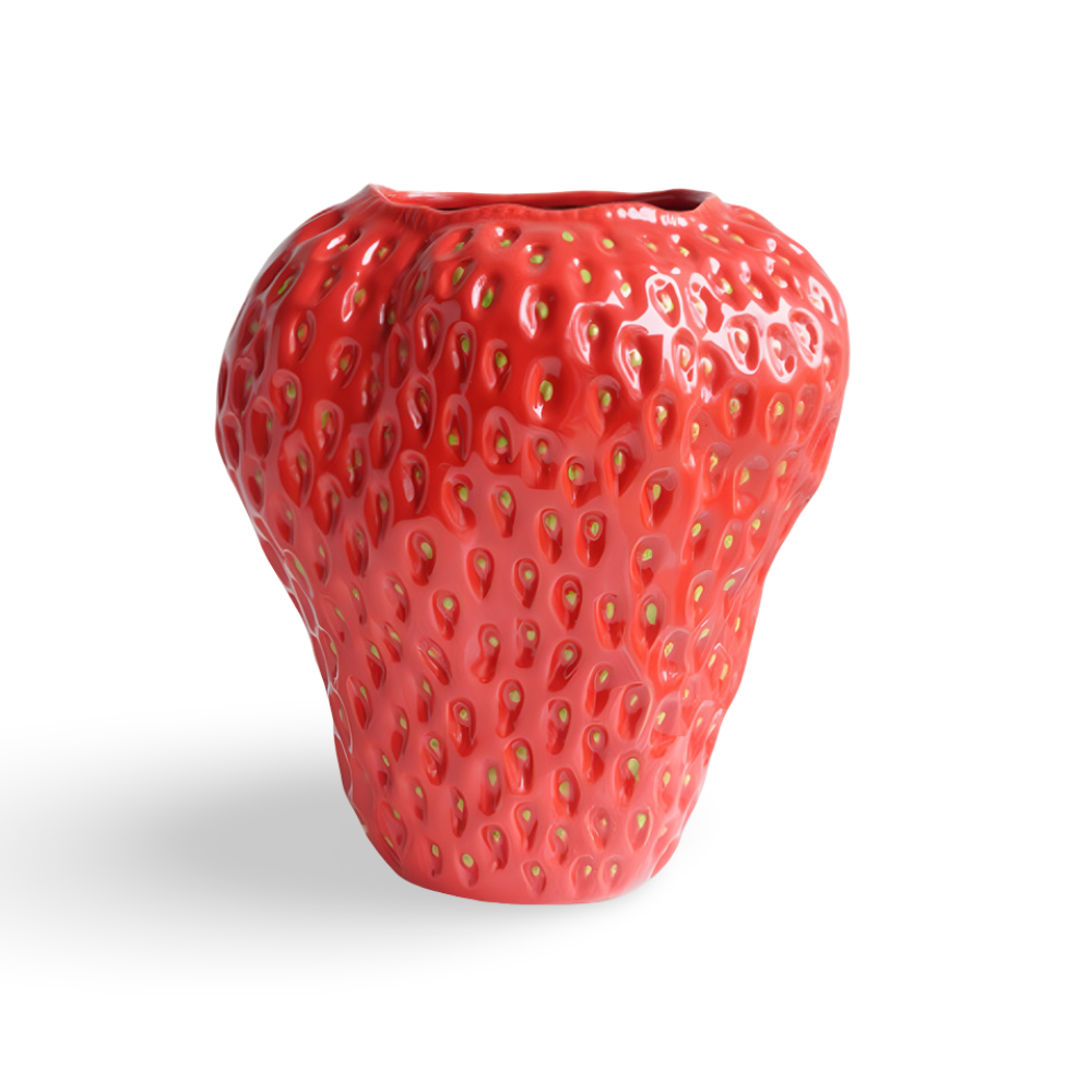 Handgefertigte Erdbeer-Keramik-Blumenvase – Elegante Wohnkultur