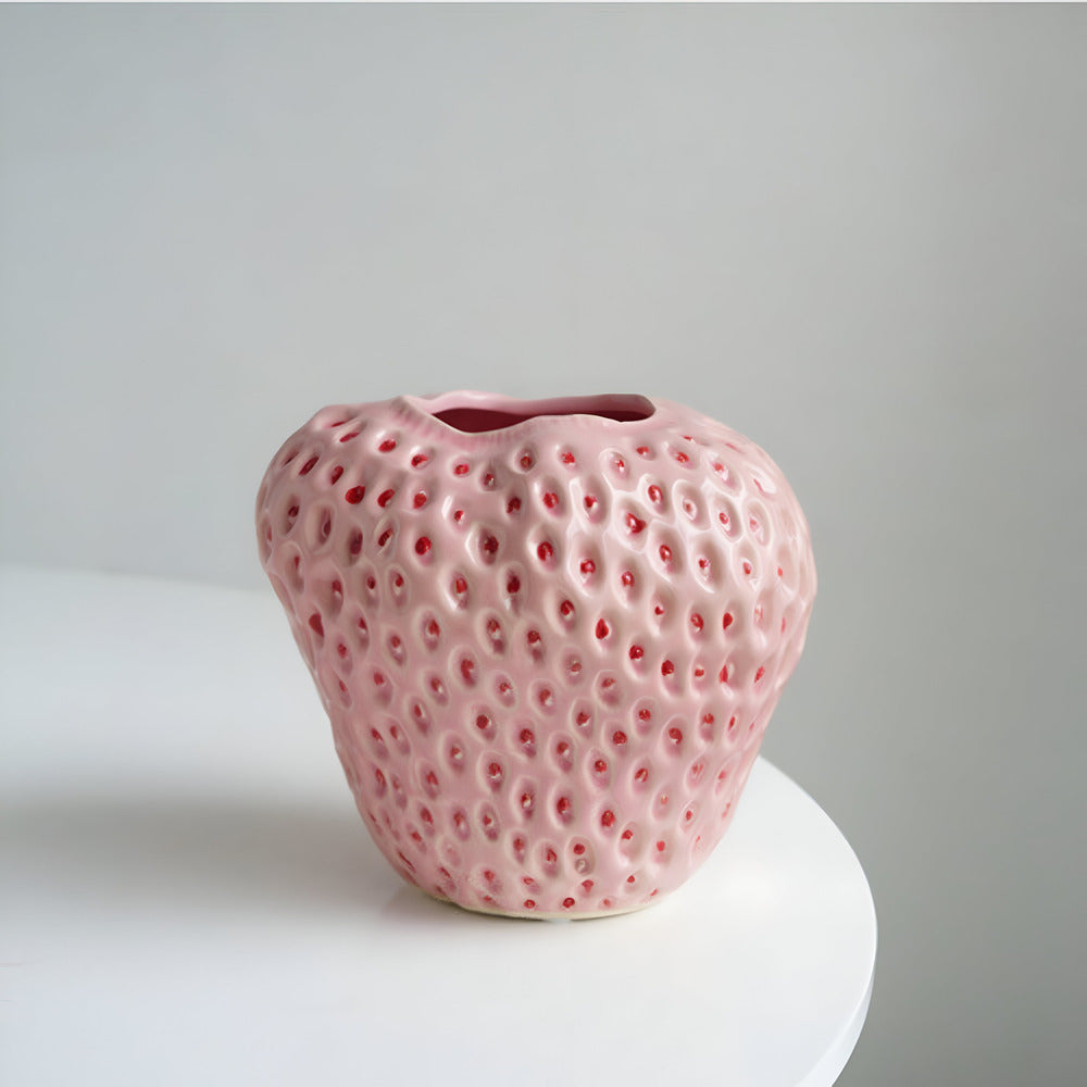Handgefertigte Erdbeer-Keramik-Blumenvase – Elegante Wohnkultur