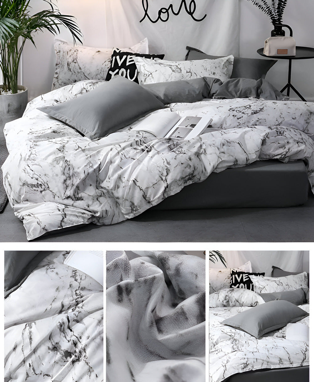 Marmor - Schwarzes Marmor Bettwäsche Set 3-teilig aus