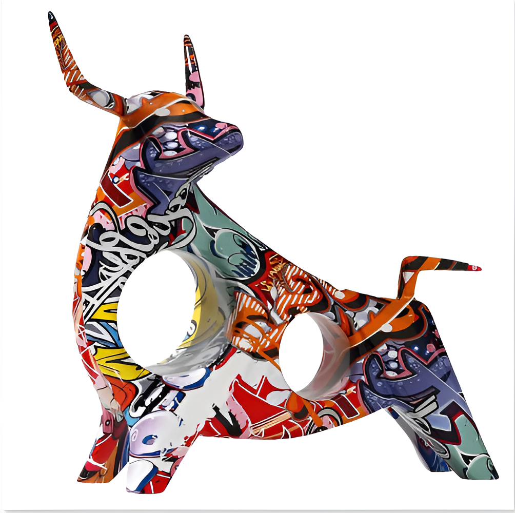 Graffiti - Cow - Mini Kuh Statue aus Harz 21–26 cm