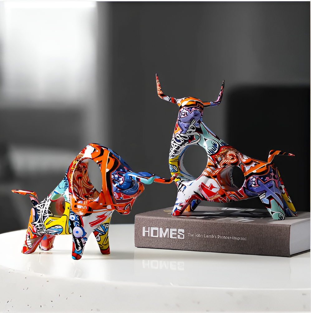 Graffiti - Cow - Mini Kuh Statue aus Harz 21–26 cm