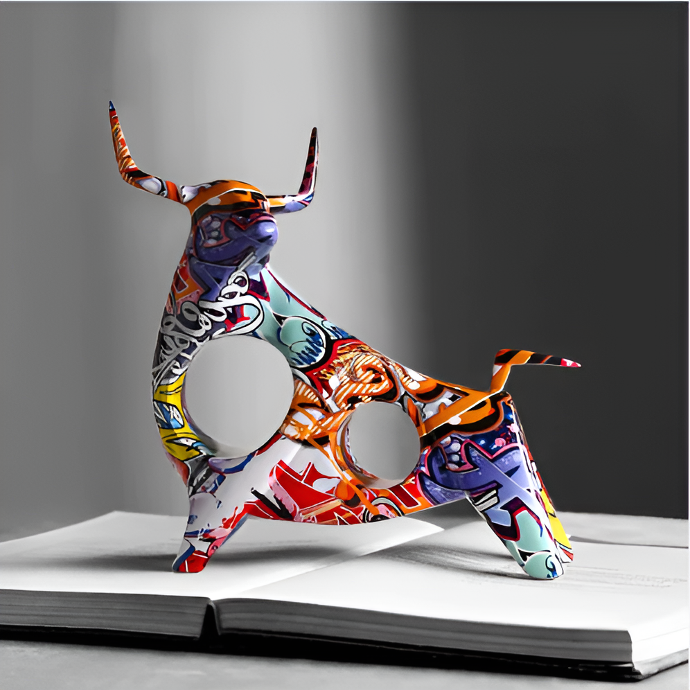 Graffiti - Cow - Mini Kuh Statue aus Harz 21–26 cm