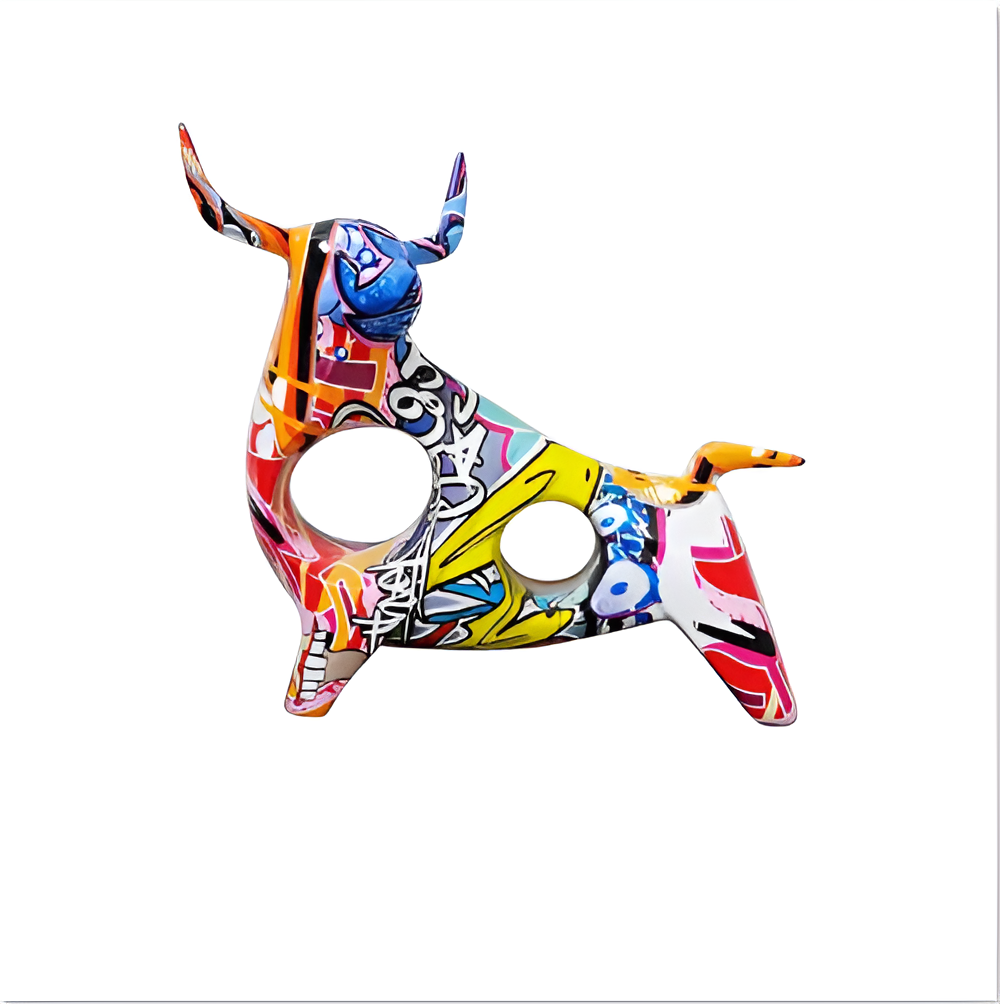 Graffiti - Cow - Mini Kuh Statue aus Harz 21–26 cm