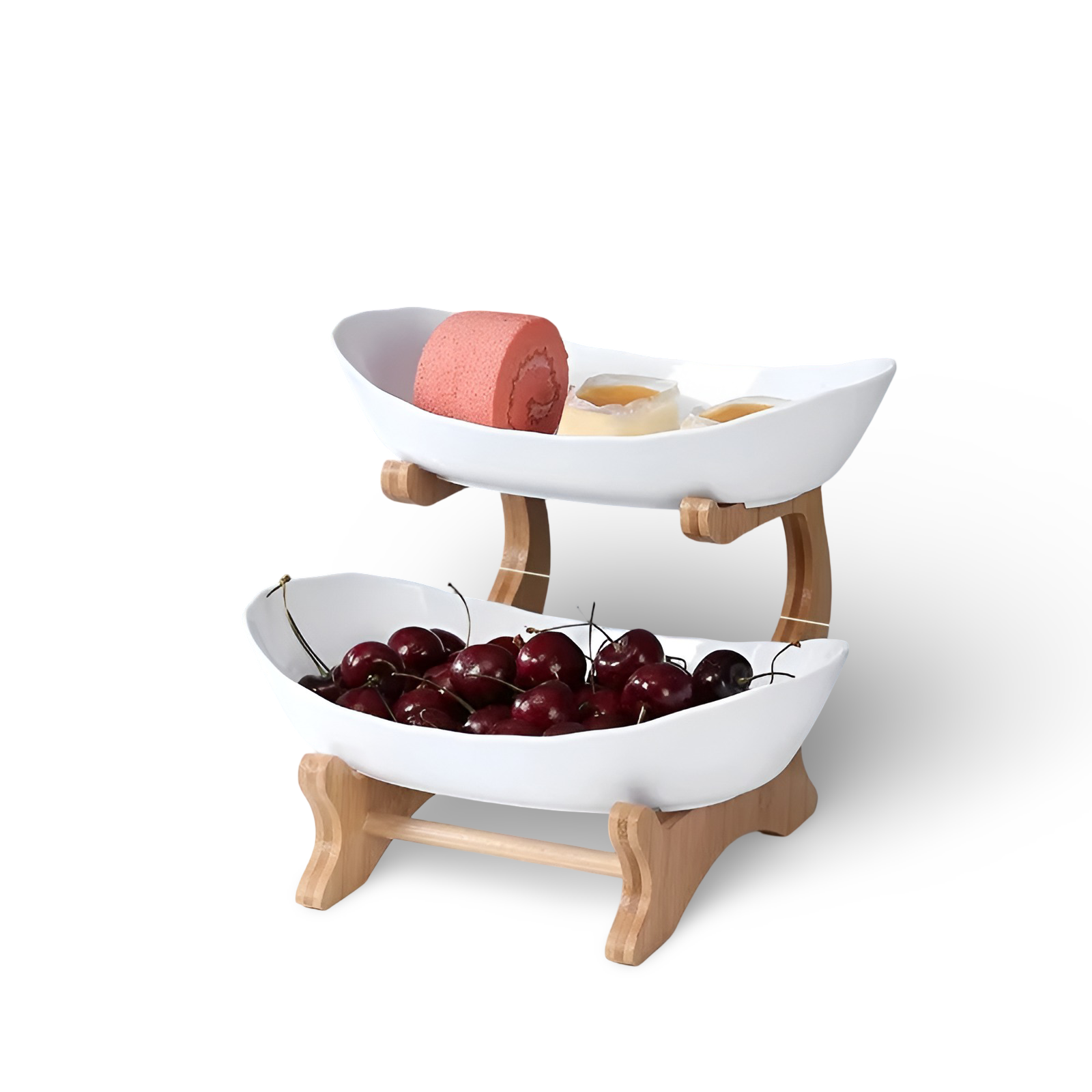 Mehrstöckige - Obstschale mit Holz-Halter
