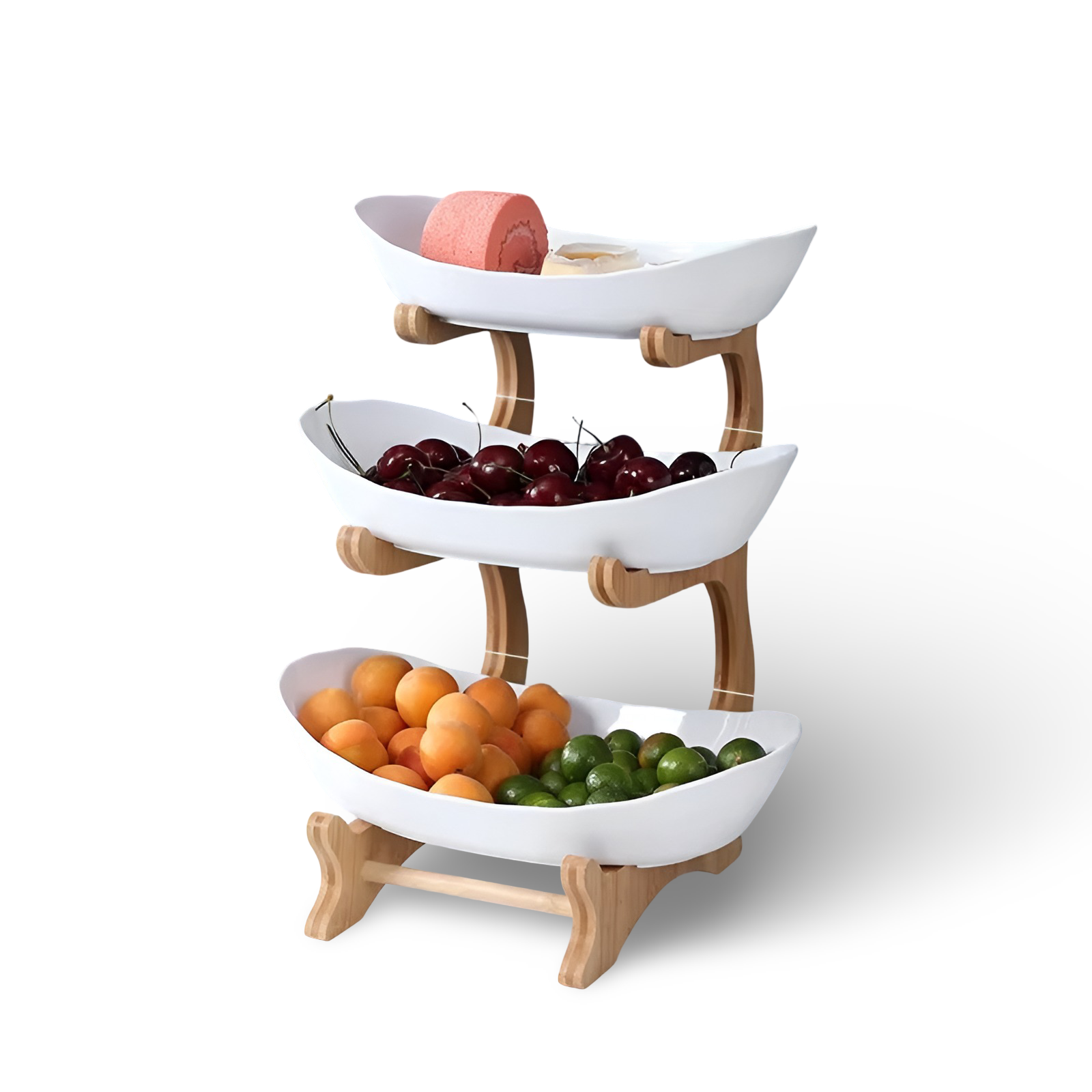 Mehrstöckige - Obstschale mit Holz-Halter