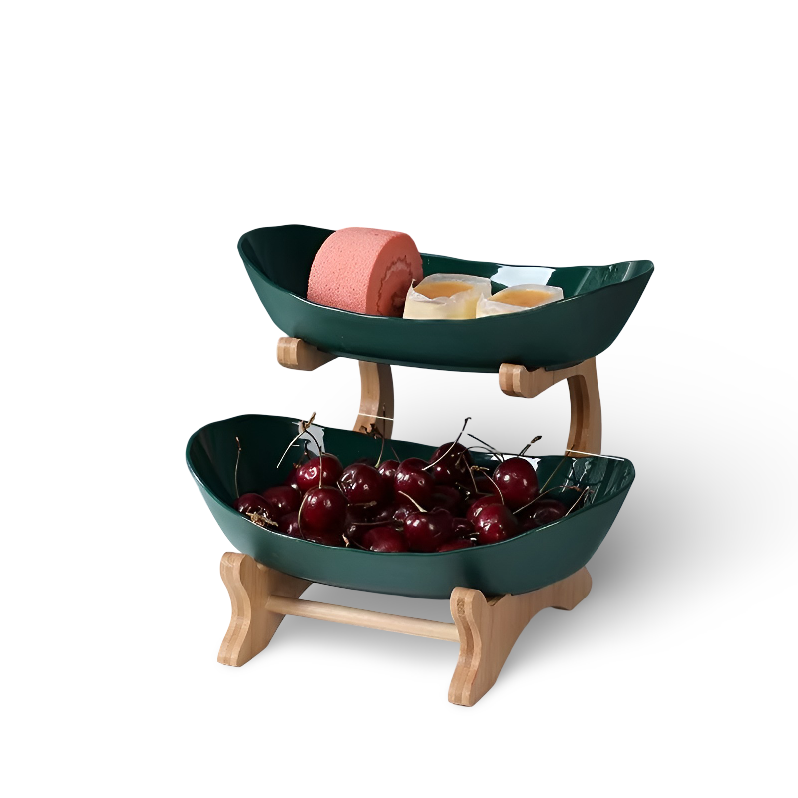 Mehrstöckige - Obstschale mit Holz-Halter