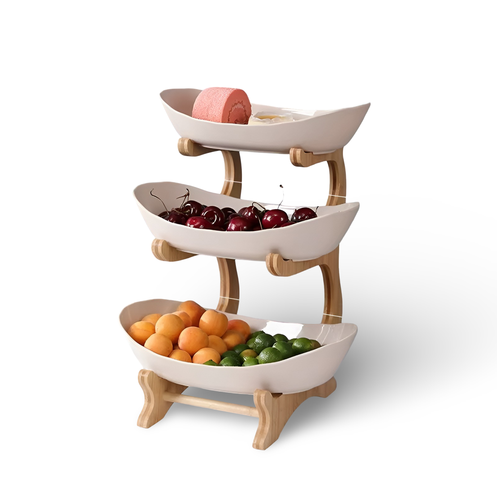 Mehrstöckige - Obstschale mit Holz-Halter