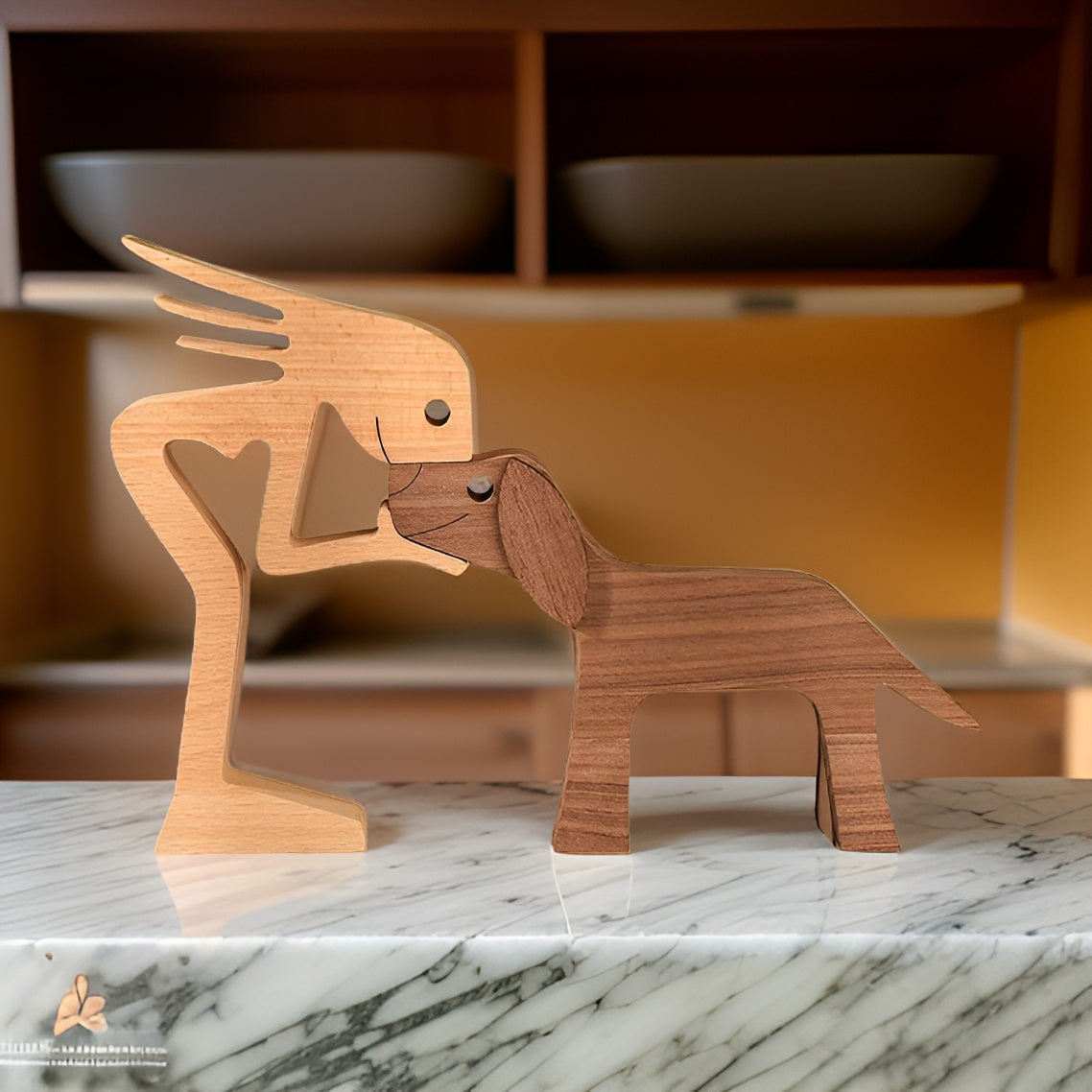 Paws - of Love - Handgefertigte Holzskulptur Mensch & Hund