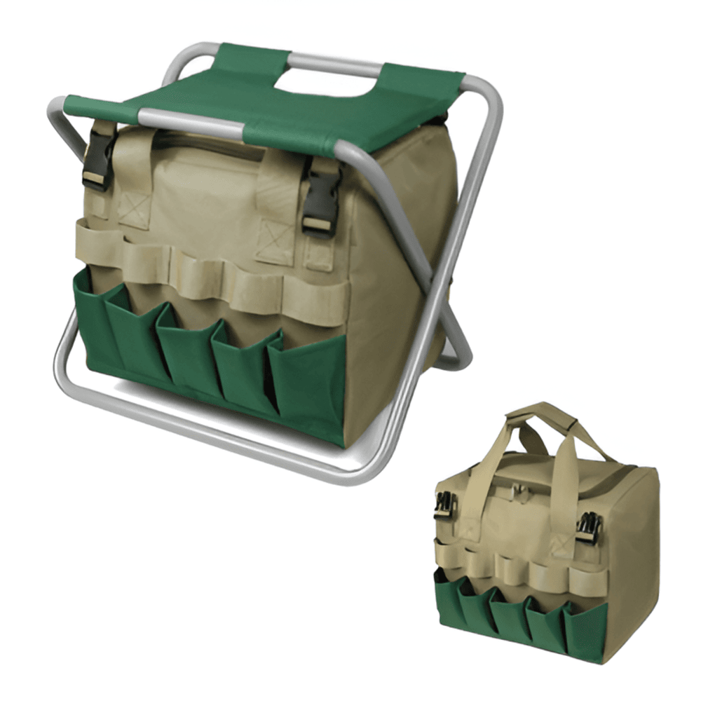 Gartenwerkzeug - Set 6-teilig mit Klapphocker & Tragetasche
