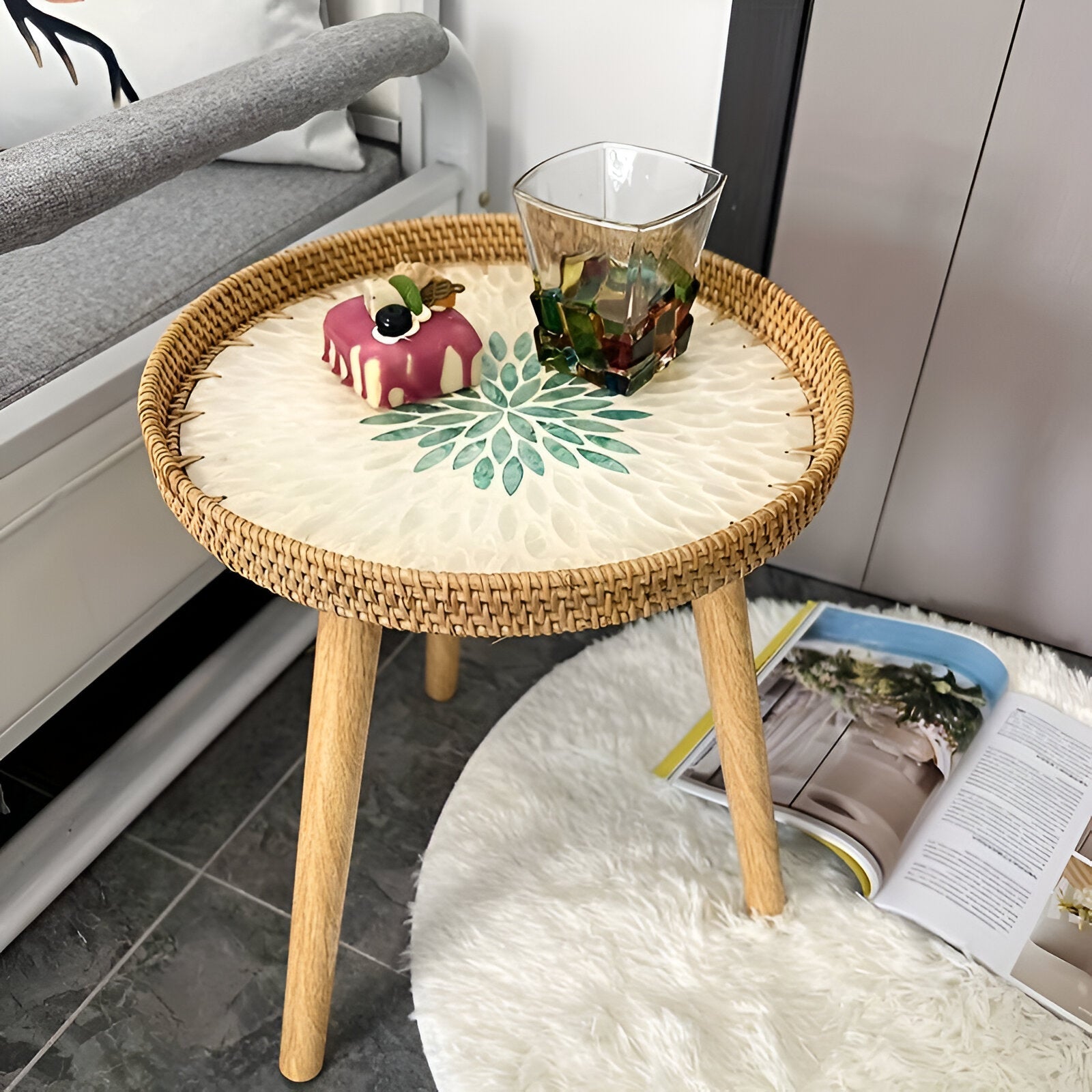 Scandi - Couchtisch - Couchtisch rund Rattan im
