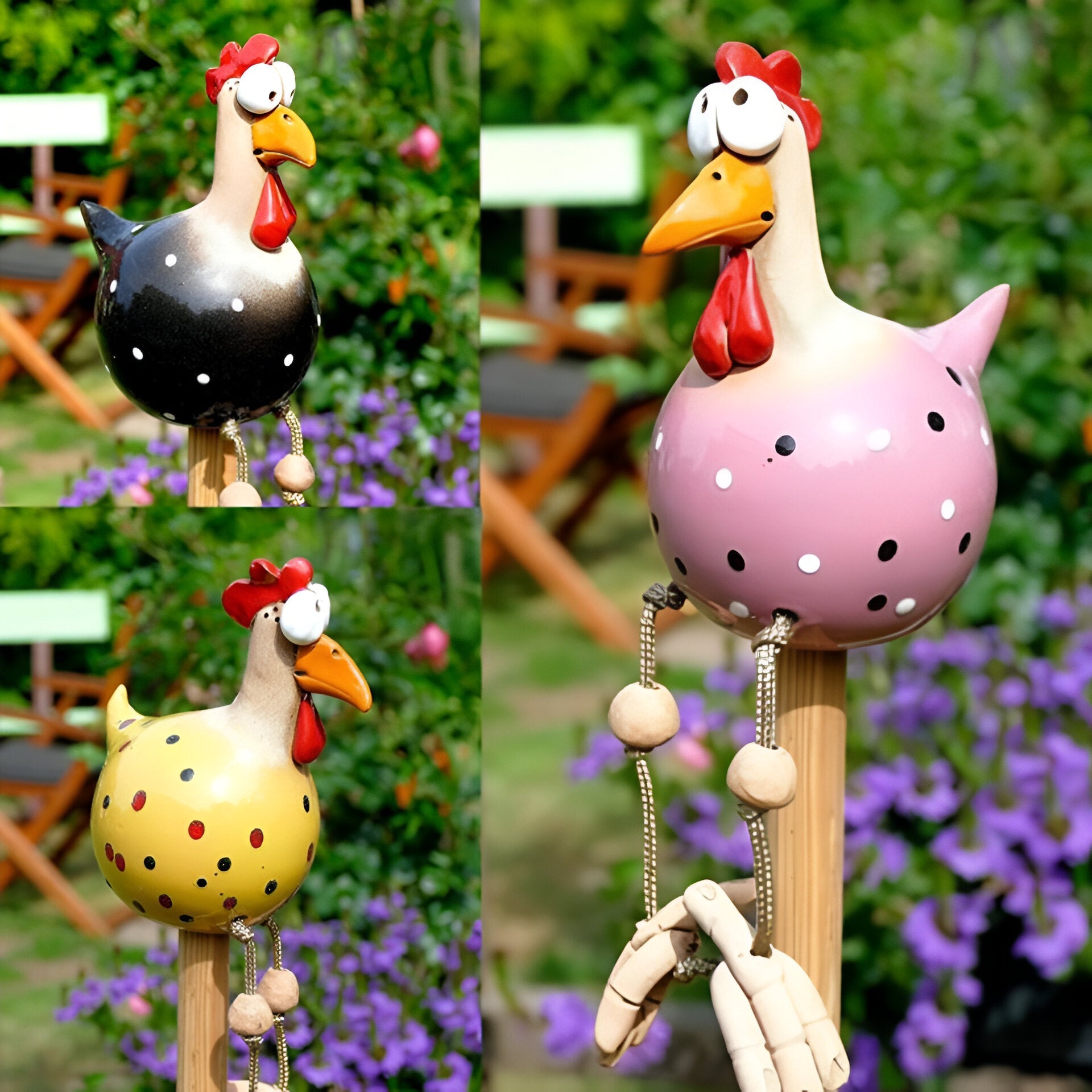 Gartenstatue - Hahn/Huhn aus wetterfestem Harz