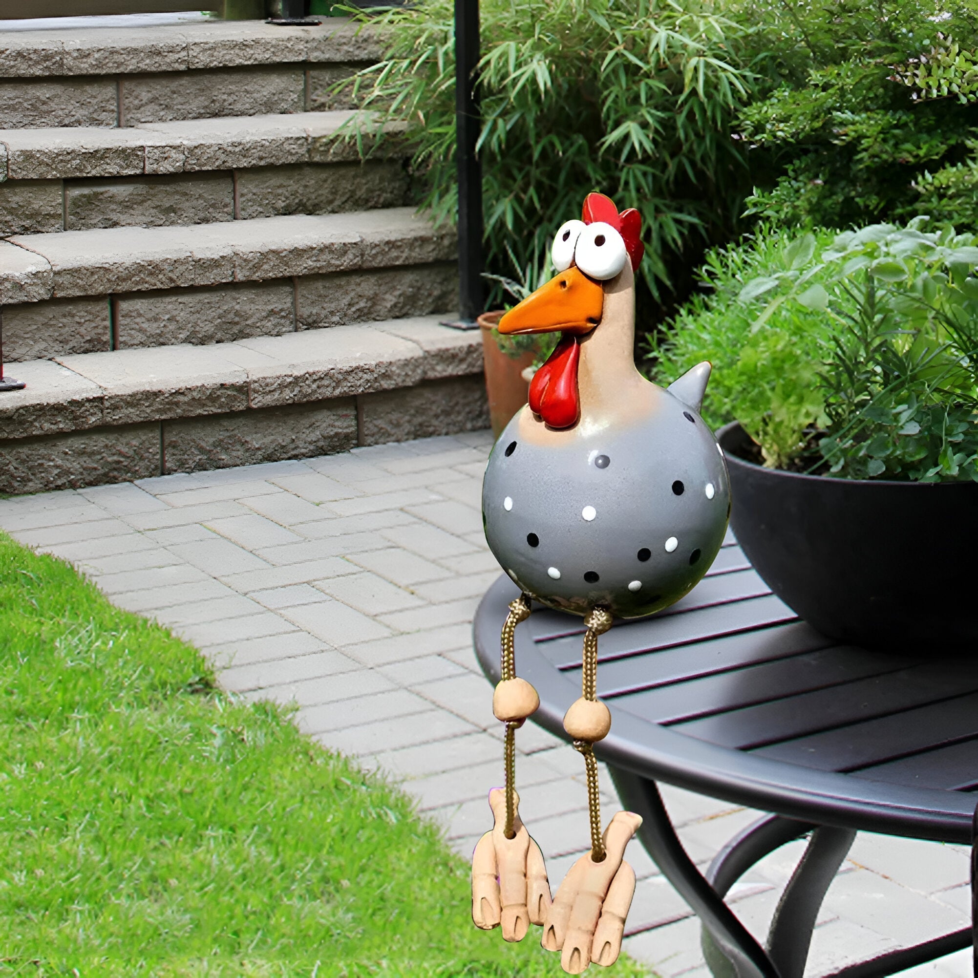Gartenstatue - Hahn/Huhn aus wetterfestem Harz