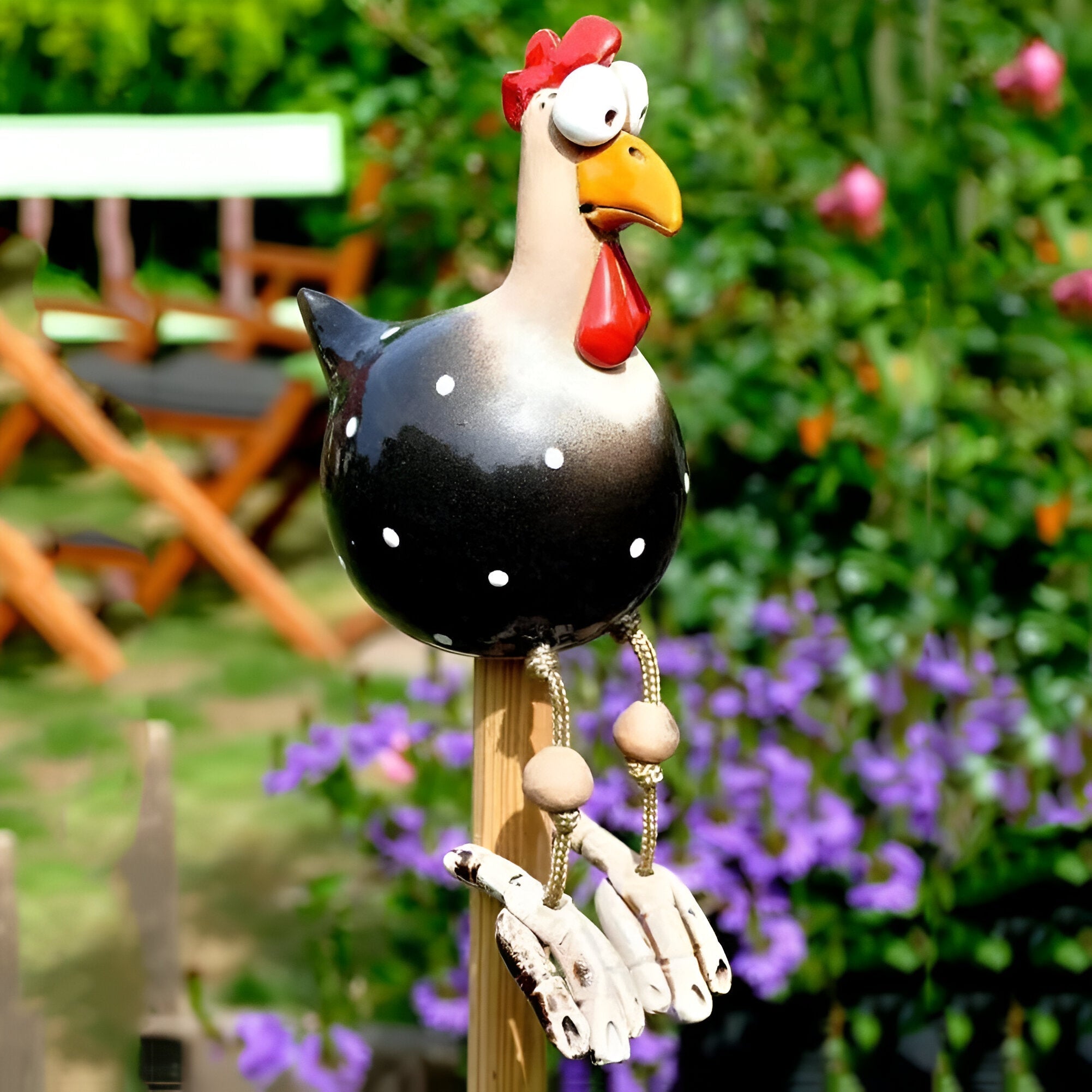 Gartenstatue - Hahn/Huhn aus wetterfestem Harz