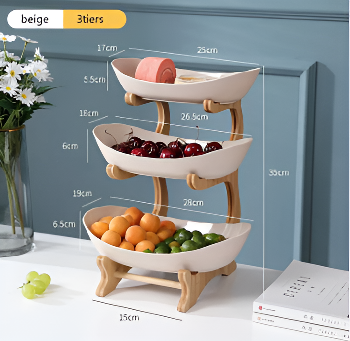 Mehrstöckige - Obstschale mit Holz-Halter