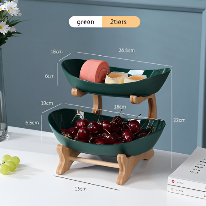Mehrstöckige - Obstschale mit Holz-Halter