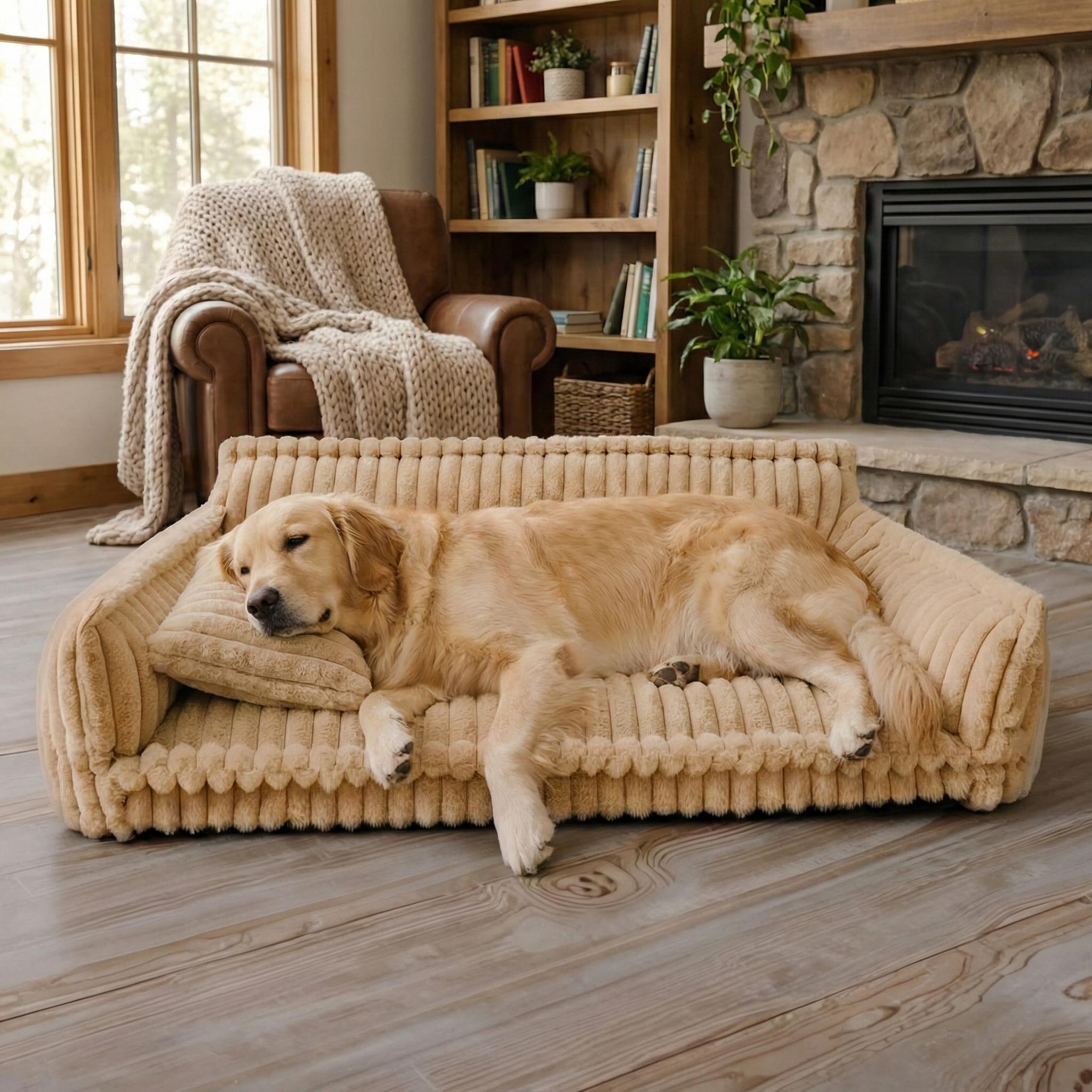Hundebett - gestreift mit hohem Rand