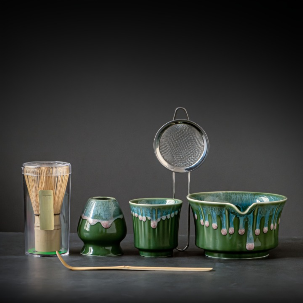 Japanisches - Matcha Tee Set 6-teilig aus Keramik & Bambus
