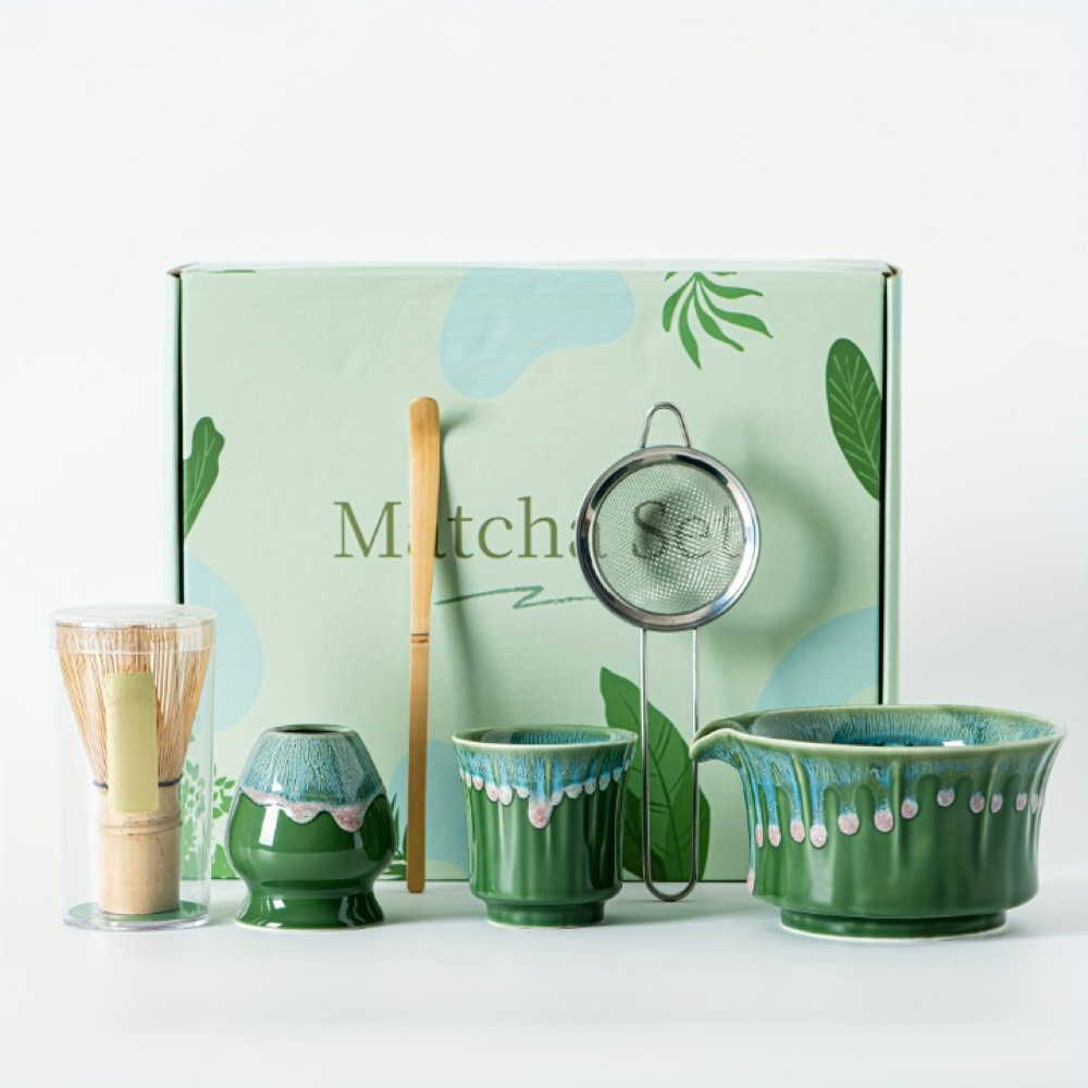 Japanisches - Matcha Tee Set 6-teilig aus Keramik & Bambus