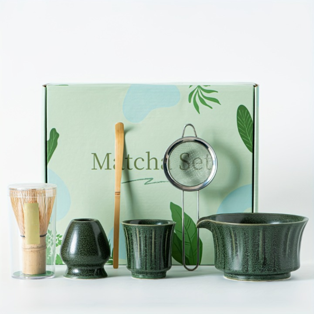 Japanisches - Matcha Tee Set 6-teilig aus Keramik & Bambus