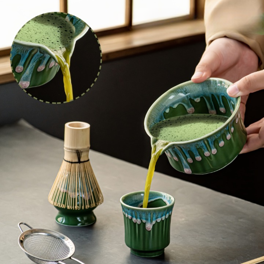 Japanisches - Matcha Tee Set 6-teilig aus Keramik & Bambus