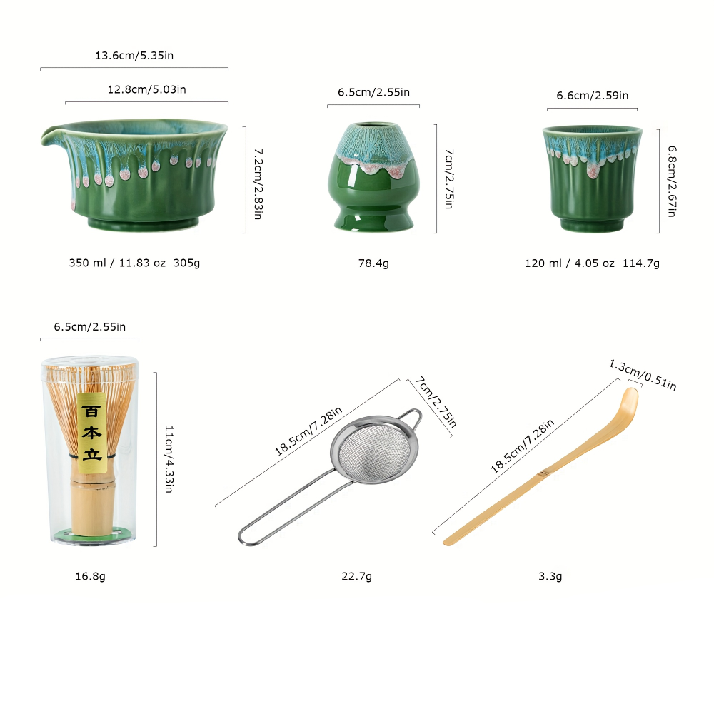 Japanisches - Matcha Tee Set 6-teilig aus Keramik & Bambus